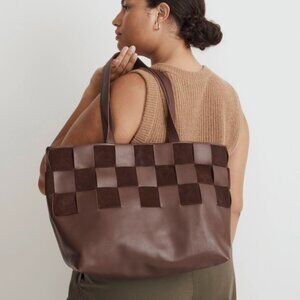 Madewell Basketweave Tote in Leather and Suede Chocolate Brown